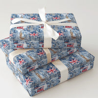 Snowy Big Ben Red Bus Gift Wrap, London Christmas Wrapping Paper, British Flag Cityscape Present Paper, London Xmas Wrapping Paper