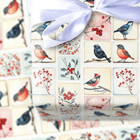 Watercolor Holiday Gift Wrap, Winter Bird Christmas Wrapping Paper, Festive Bird Tile Wrapping Paper, Nature Lover Xmas Wrapping Paper