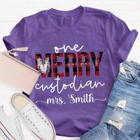 Custom Janitor Holiday Shirt, Personalized One Merry Custodian Christmas T-Shirt, Custodial Staff Graphic Tee Xmas Present