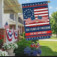 Personalized 250 Years of Freedom Garden Flag | 250th Anniversary Patriotic Decor | Double-Sided Outdoor Flag | Custom Family Name Gift