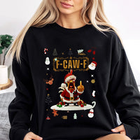 F Caw F Rooster Holiday Sweatshirt, Humorous Santa Chicken Christmas Sweatshirt, Sarcastic Xmas Graphic Crewneck, Humorous Animal Holiday Sweater