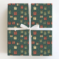 Rustic Holiday Gift Wrap, Vintage Gift Box Wrapping Paper, Christmas Present Wrapping Paper Roll, Dark Green Xmas Wrap