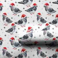 Watercolor Santa Hat Bird Gift Wrap Roll, Pigeon Christmas Wrapping Paper, Whimsical Holiday Wrapping Paper, Urban Bird Lover Gift Wrap