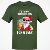 Humorous Santa Drinking Shirt, Most Wonderful Time for a Beer Christmas T-Shirt, Retro Ugly Xmas Holiday Graphic Tee, Beer Lover Present