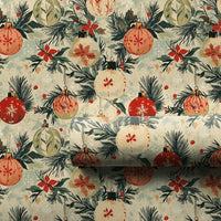 Poinsettia Ornament Gift Wrap, Vintage Christmas Wrapping Paper, Pine Branch Holiday Wrapping Paper, Classic Botanical Christmas Gift Wrap