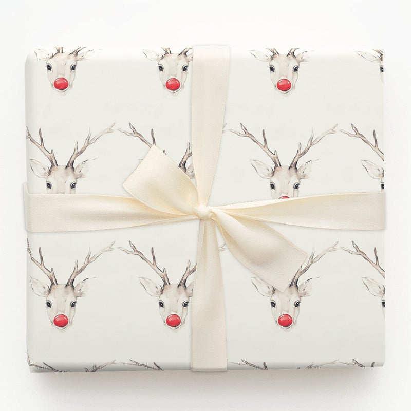 Watercolor Reindeer Wrapping Paper, Red Nosed Reindeer Wrapping Paper, Rustic Holiday Gift Wrap, Christmas Present Wrapping Paper
