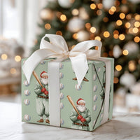 Vintage Baseball Gift Wrap, Baseball Santa Wrapping Paper, Sage Green Holiday Wrapping Paper, Sports Fan Christmas Gift Wrap Roll