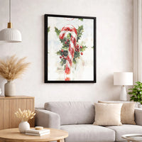 Watercolor Holly Berries Canvas Art, Christmas Candy Cane Wall Art Printable, Holiday Season Painting, Winter Decor Digital Download
