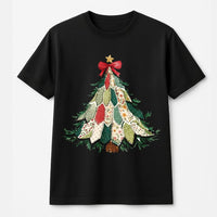 Rustic Holiday Graphic Tee, Patchwork Christmas Tree T-Shirt, Adorable Festive Xmas Tree Shirt, Vintage Winter Graphic T-Shirt Present for Her