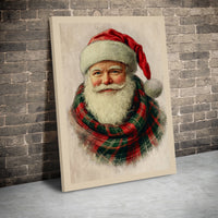 Vintage Santa Claus Canvas Print, Santa Claus Canvas Wall Art, Plaid Scarf Christmas Canvas, Holiday Wall Art, Festive Home Decor Present
