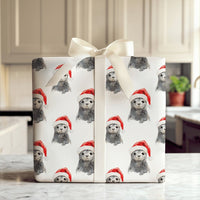Santa Hat Pup Holiday Gift Wrap, Baby Seal Christmas Wrapping Paper, Adorable Winter Animal Wrapping Paper, Festive Ocean Theme Wrapping Paper