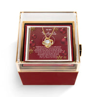 Holiday Crystal Pendant Necklace, Soulmate Love Knot Necklace, CZ Knot Jewelry, Rotating Rose Gift Box, Christmas Anniversary Present for Her