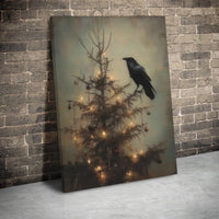 Dark Holiday Crow Wall Art, Gothic Raven Christmas Canvas, Moody Winter Raven Canvas Print, Alternative Spooky Xmas Decor Canvas Wall Art