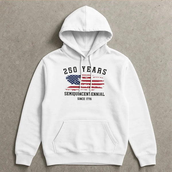 250 Years Semiquincentennial Hoodie | Vintage Americana Flag Design Since 1776 | Soft Cotton-Poly Blend Pullover | Patriotic Gift for History Fans
