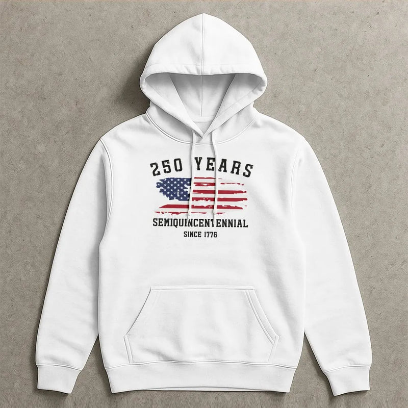 250 Years Semiquincentennial Hoodie | Vintage Americana Flag Design Since 1776 | Soft Cotton-Poly Blend Pullover | Patriotic Gift for History Fans
