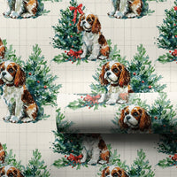 Christmas Tree Dog Gift Wrap, Cavalier King Charles Wrapping Paper, Watercolor Spaniel Wrapping Paper, Holiday Dog Lover Gift Wrapping Paper
