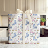 Winter Sports Gift Wrap, Watercolor Ice Skate Wrapping Paper, Ice Skating Gift Wrapping Paper, Holiday Present Paper, Christmas Gift Wrap