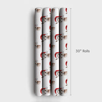 Watercolor Santa Hat Gift Wrap, Llama Christmas Wrapping Paper, Adorable Llama Wrapping Paper Roll, Holiday Wrapping Paper