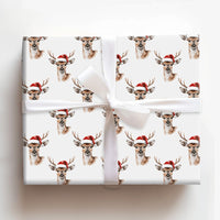 Woodland Animal Gift Wrap, Watercolor Reindeer Wrapping Paper, Santa Hat Reindeer Wrapping Paper, Rustic Christmas Holiday Wrapping Paper