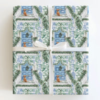 Blue Door Holiday Gift Wrap, Chinoiserie Dog Christmas Wrapping Paper, Watercolor Dog Wrapping Paper, Festive Puppy Holiday Gift Wrap