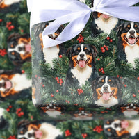 Festive Pine Holly Berry Gift Wrap, Bernese Mountain Dog Christmas Wrapping Paper, Holiday Dog Lover Present Paper, Winter Gift Wrap Roll