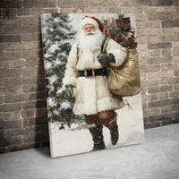 Classic Christmas Tree Painting Print, Vintage Santa Claus Canvas Art, Nostalgic Santa Canvas Wall Art, Retro Holiday Wall Decor Canvas