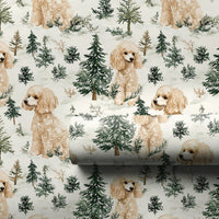 Snowy Pine Forest Dog Gift Wrap, Cockapoo Dog Christmas Wrapping Paper, Adorable Puppy Wrapping Paper, Winter Holiday Dog Lover Present Wrap