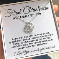 Love Knot Pendant for Wife, First Christmas as a Family Necklace, 14k White Gold Holiday Necklace, New Mom Christmas Present from Husband