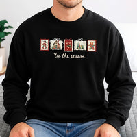 Retro Winter Postage Stamp Crewneck, Tis the Season Christmas Sweatshirt, Comfy Holiday Aesthetic Sweater, Adorable Xmas Pullover for Her