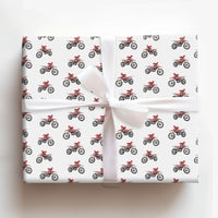 Motocross Holiday Gift Wrap, Dirt Bike Christmas Wrapping Paper, Motorcycle Bow Wrapping Paper, Racing Enthusiast Present Wrap Roll