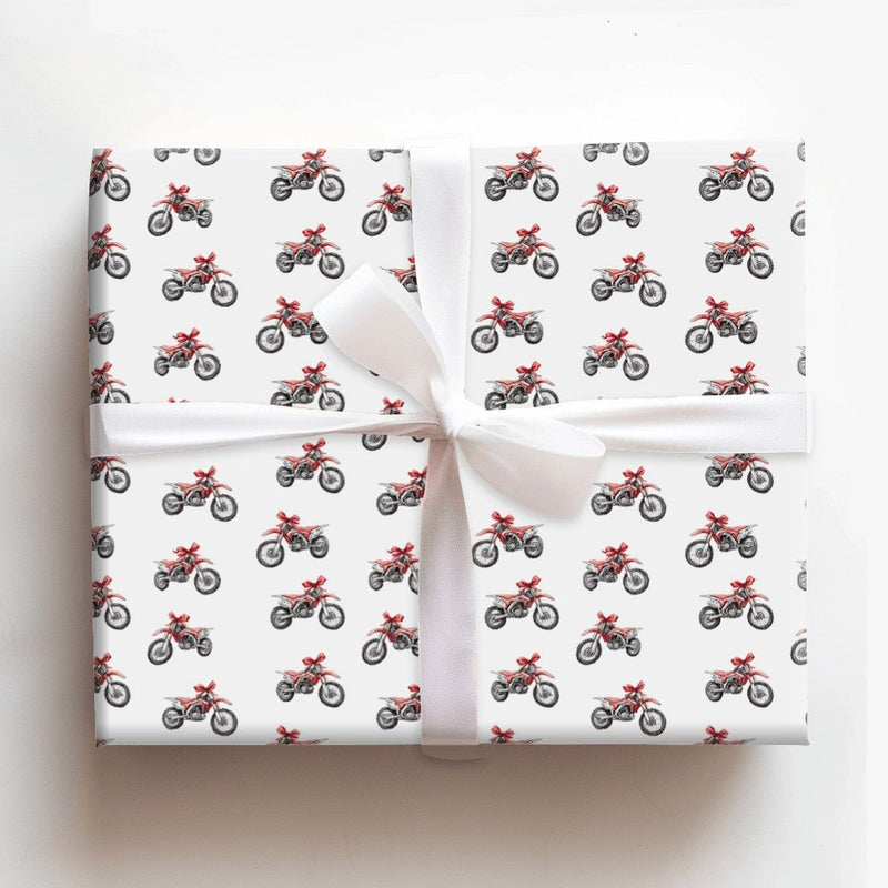 Motocross Holiday Gift Wrap, Dirt Bike Christmas Wrapping Paper, Motorcycle Bow Wrapping Paper, Racing Enthusiast Present Wrap Roll