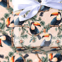 Tropical Toucan Holiday Gift Wrap, Toucan Christmas Wrapping Paper, Watercolor Toucan Bird Wrapping Paper, Festive Winter Pink Gift Wrap