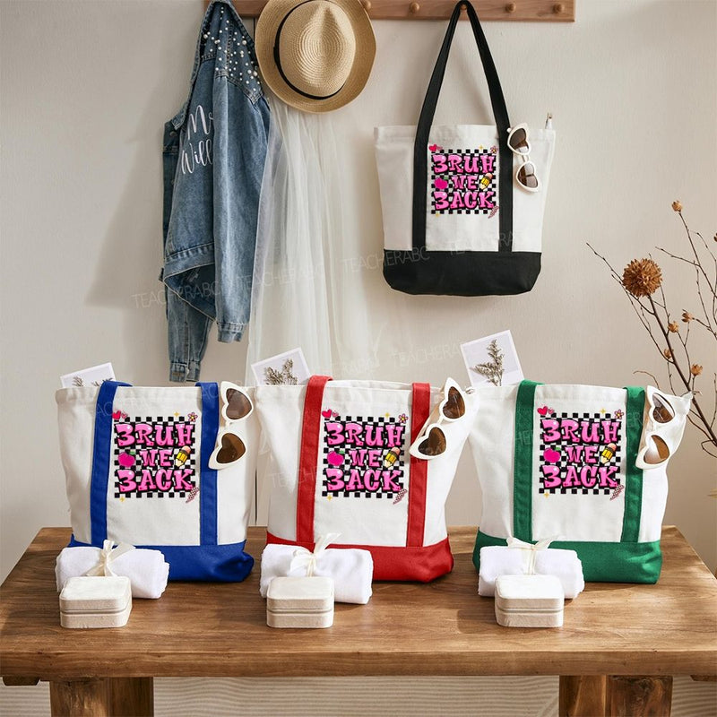Bruh We Back Color-blocked Canvas Bag