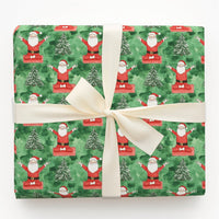 Red Mat Yoga Santa Wrapping Paper, Meditating Santa Wrapping Paper, Green Watercolor Christmas Wrapping Paper, Zen Holiday Gift Wrap Roll