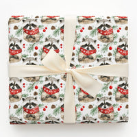 Adorable Woodland Animal Gift Wrap, Raccoon Scarf Wrapping Paper, Watercolor Winter Raccoon Paper, Christmas Holiday Wrapping Paper Roll