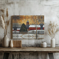 Snowy Red Church Winter Print, Christmas Village Canvas Wall Art, Festive Holiday Digital Download, Seasonal Wall Art Decor Present