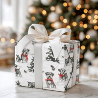 Festive Dog Gift Wrap, Schnauzer Christmas Wrapping Paper, Winter Plaid Scarf Puppy Wrapping Paper, Holiday Pet Gift Wrap for Dog Lovers