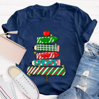 Festive Holiday Classroom Graphic Tee, Christmas Pencil Tree Teacher Shirt, Winter School Vacation T-Shirt, Xmas Teacher Present Shirt