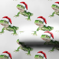 Santa Hat Lizard Gift Wrap, Iguana Christmas Wrapping Paper, Watercolor Reptile Wrapping Paper, Humorous Animal Holiday Wrapping Paper