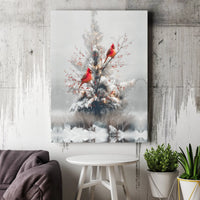 Snowy Winter Pine Branch Canvas Print, Red Cardinal Canvas Wall Art, Christmas Holiday Bird Decor, Rustic Nature Canvas Art Present