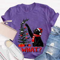 Humorous Holiday Cat Chaos Shirt, Black Cat Pushing Christmas Tree T-Shirt, Adorable Festive Kitty Graphic Tee, Cat Lover Christmas Present