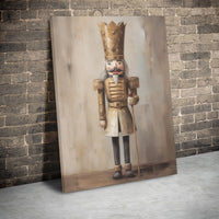 Vintage King Oil Painting Canvas, Gold Nutcracker Canvas Wall Art, Christmas Holiday Wall Art, Nutcracker Winter Canvas Print, Holiday Present