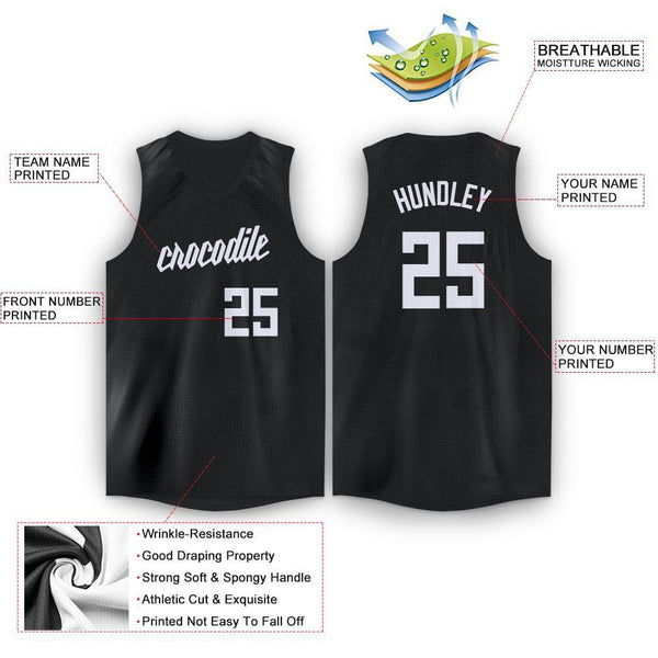 Custom Black White V-Neck Basketball Jersey