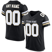 Custom Football Jersey - Black White-Vegas Gold Mesh Authentic