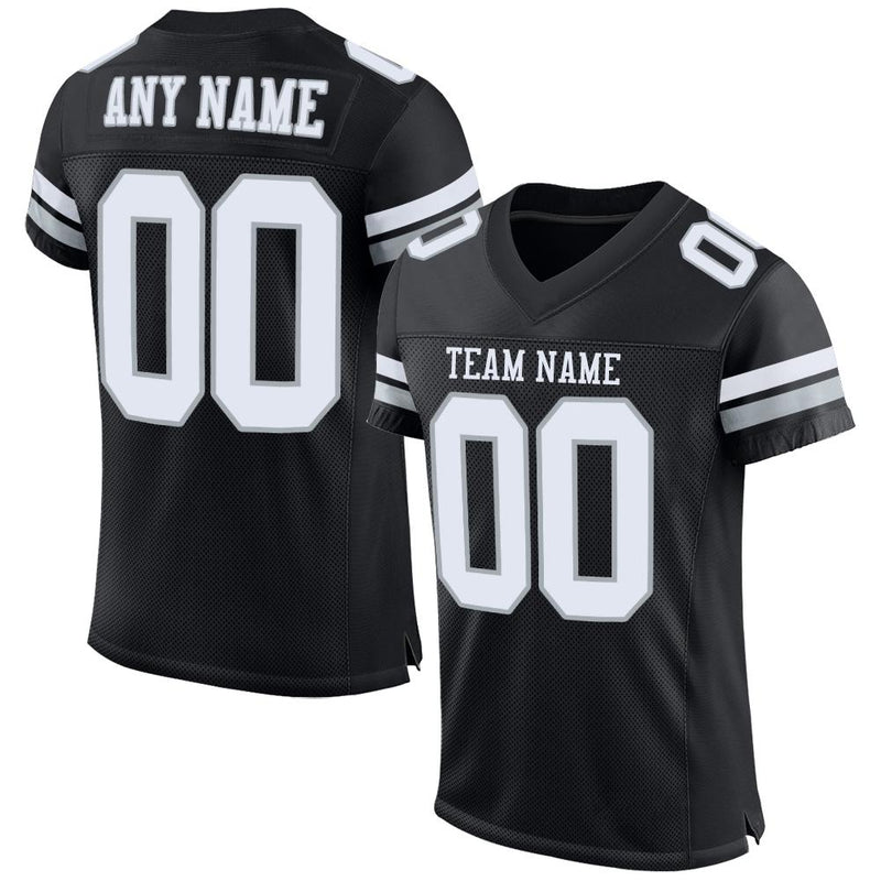 Custom Football Jersey - Black White-Silver Mesh Authentic