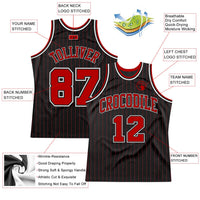 Custom Basketball Jersey - Black Red Pinstripe Red-White Authentic