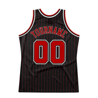 Custom Basketball Jersey - Black Red Pinstripe Red-White Authentic