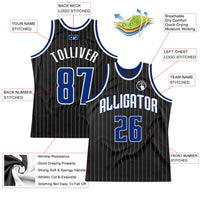 Custom Basketball Jersey - Black White Pinstripe Royal-White Authentic