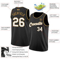 Custom Basketball Jersey - Black White Pinstripe White-Old Gold Authentic