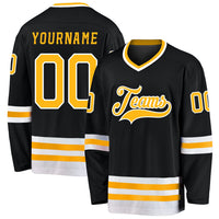 Custom Hockey Jersey - Black Gold-White